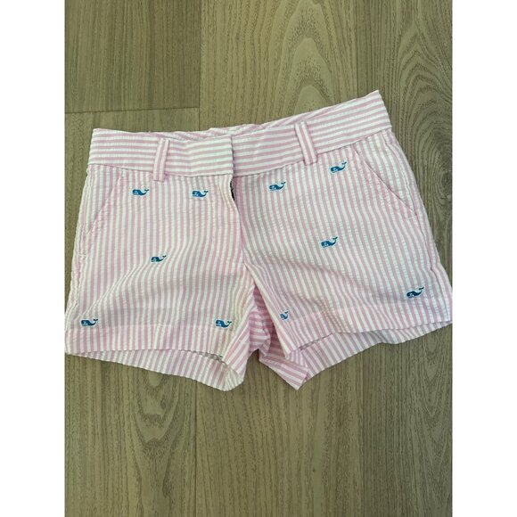 Vineyard Vines Girls 10 Pink & White Striped Shorts With Blue Whale Embroidery - Picture 1 of 4